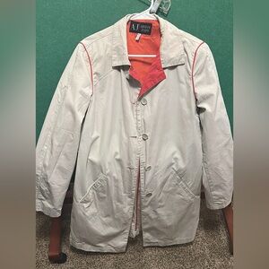 Armani Jeans Gray Trench Coat with Red Accents